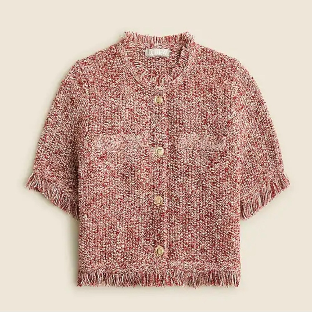 Cropped fringe-trim lady jacket in marled Size M NWT